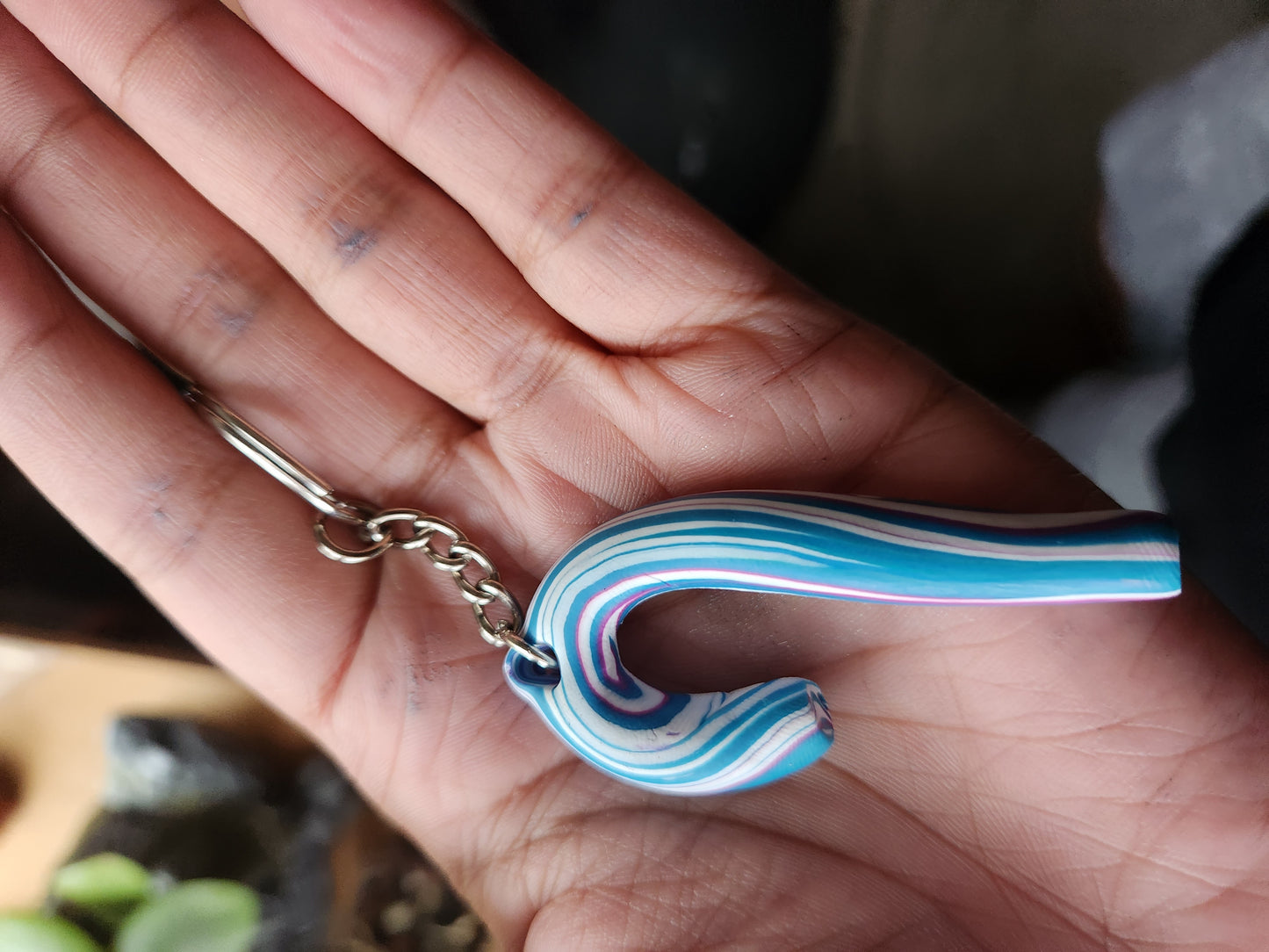 Blueberry Candy Cane Keychain